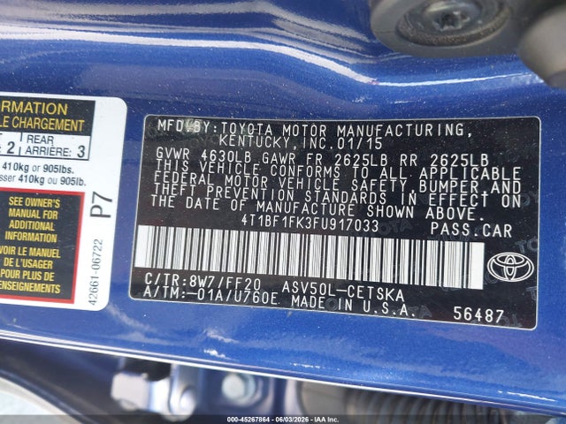 Продаж на аукціоні авто 2015 Toyota Camry Se, vin: 4T1BF1FK3FU917033, номер лоту: 45267864