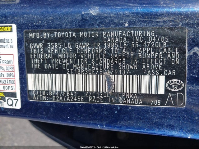 Продаж на аукціоні авто 2005 Toyota Corolla Le, vin: 2T1BR30E75C479137, номер лоту: 45267872