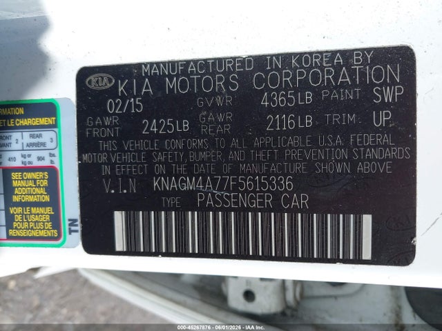 KNAGM4A77F5615336 KIA Optima Lx