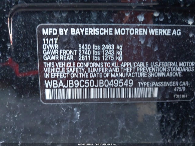 Aukcja sprzedaży 2018 Bmw M550i Xdrive, vin: WBAJB9C50JB049549, numer aukcji: 45267881