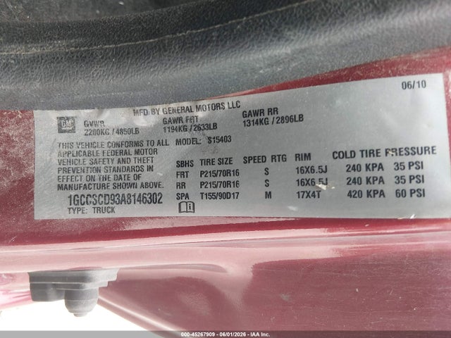 Aukcja sprzedaży 2010 Chevrolet Colorado Lt, vin: 1GCCSCD93A8146302, numer aukcji: 45267909