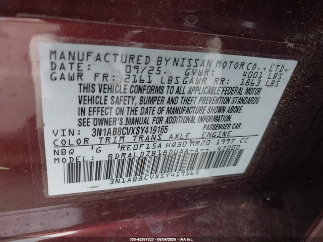 Nissan SENTRA SV 2025 3N1AB8CVXSY419165 Image 9