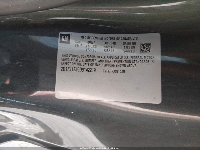 Aukcja sprzedaży 2013 Chevrolet Camaro 1ss, vin: 2G1FJ1EJ9D9142219, numer aukcji: 45267934