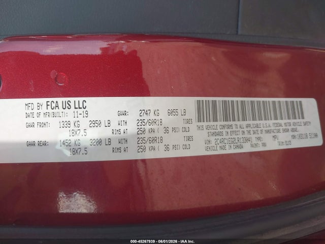 Продаж на аукціоні авто 2020 Chrysler Pacifica 35th Anniversary Touring L Plus, vin: 2C4RC1EG2LR133041, номер лоту: 45267939