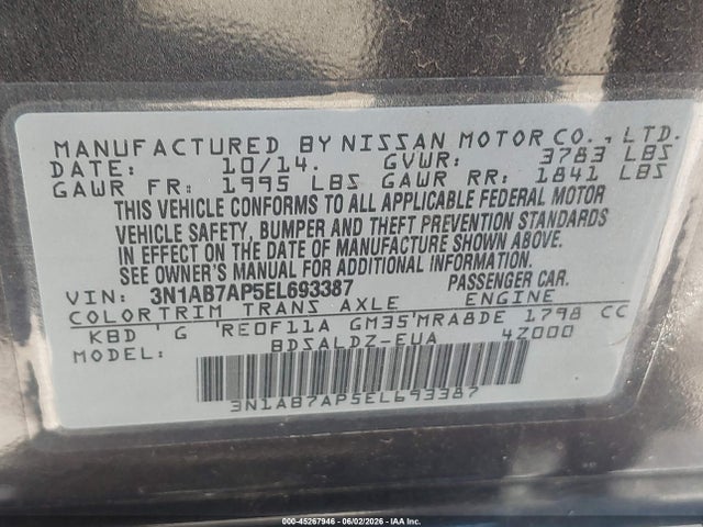 Nissan SENTRA SV 2014 3N1AB7AP5EL693387 Image 9