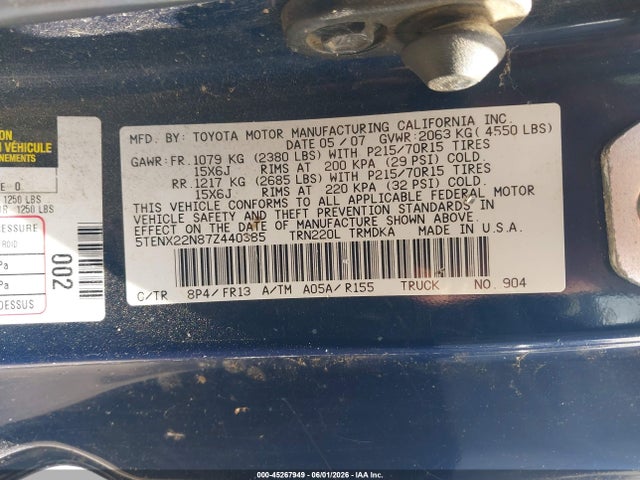 Продаж на аукціоні авто 2007 Toyota Tacoma, vin: 5TENX22N87Z440385, номер лоту: 45267949