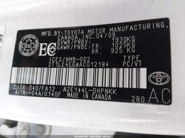 Aukcja sprzedaży 2010 Toyota Matrix, vin: 2T1LE4EE4AC012184, numer aukcji: 45267961