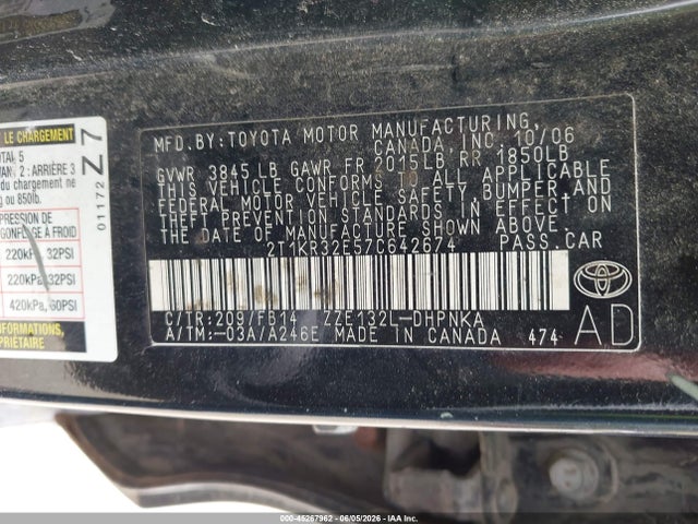 Продаж на аукціоні авто 2007 Toyota Matrix Xr, vin: 2T1KR32E57C642674, номер лоту: 45267962
