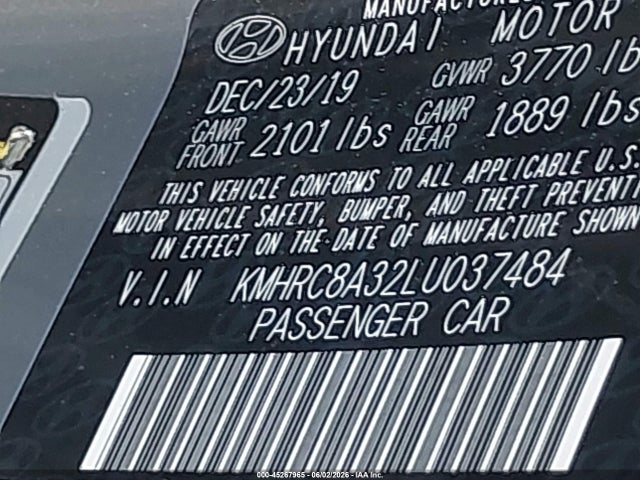 Aukcja sprzedaży 2020 Hyundai Venue Sel, vin: KMHRC8A32LU037484, numer aukcji: 45267965
