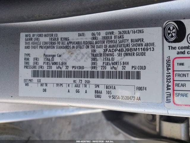 Aukcja sprzedaży 2011 Ford Fiesta Se, vin: 3FADP4BJ9BM116913, numer aukcji: 45267982