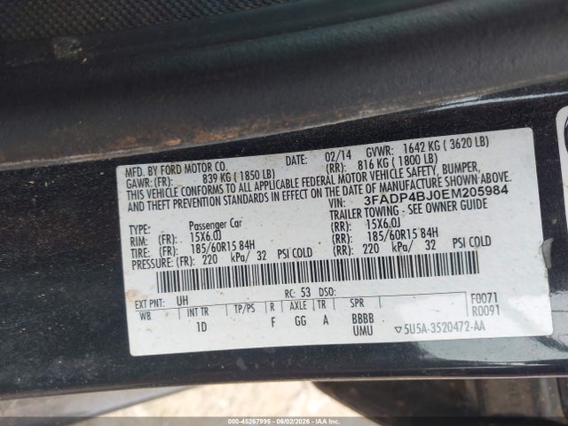 Продаж на аукціоні авто 2014 Ford Fiesta Se, vin: 3FADP4BJ0EM205984, номер лоту: 45267995