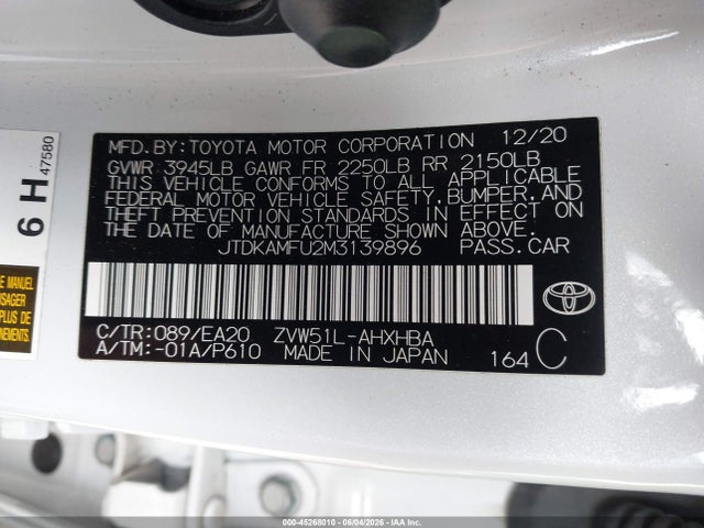JTDKAMFU2M3139896 Toyota PRIUS XLE