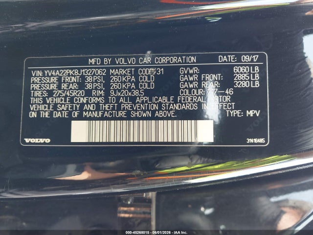 Продаж на аукціоні авто 2018 Volvo Xc90 T6 Momentum, vin: YV4A22PK8J1327062, номер лоту: 45268015