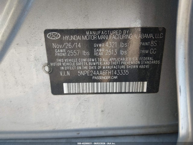 Продаж на аукціоні авто 2015 Hyundai Sonata Eco, vin: 5NPE24AA6FH143335, номер лоту: 45268021