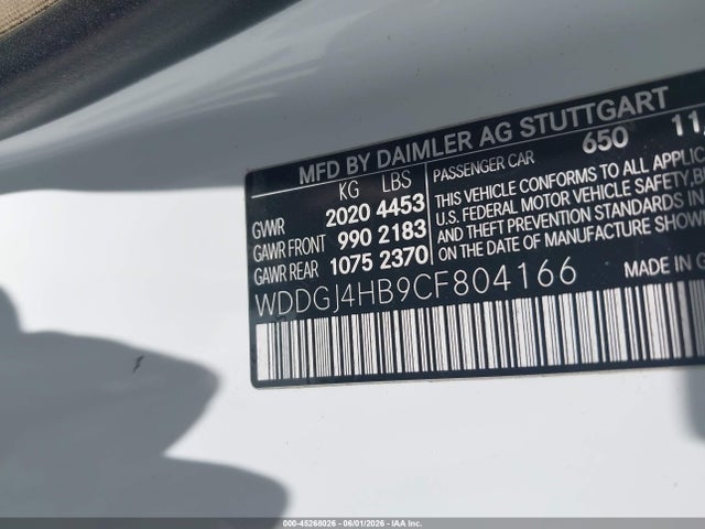 Aukcja sprzedaży 2012 Mercedes-benz C 250, vin: WDDGJ4HB9CF804166, numer aukcji: 45268026