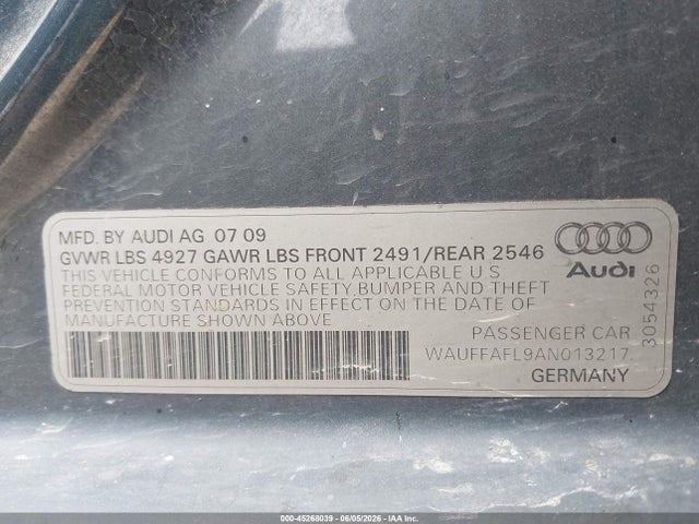 45268039 :رقم المزاد ، WAUFFAFL9AN013217 vin ، 2010 Audi A4 2.0t Premium مزاد بيع