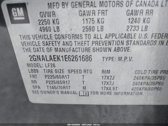 Продажа на аукционе авто 2014 Chevrolet Equinox Ls, vin: 2GNALAEK1E6261686, номер лота: 45268065