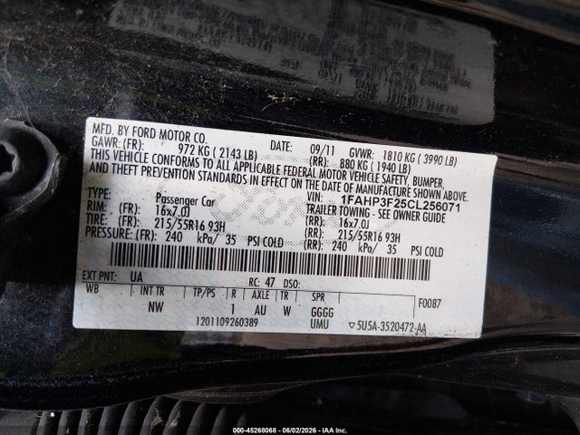 Aukcja sprzedaży 2012 Ford Focus Se, vin: 1FAHP3F25CL256071, numer aukcji: 45268068