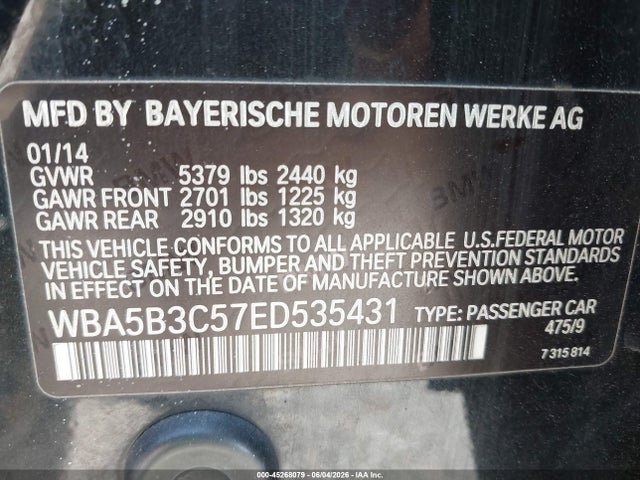Продажа на аукционе авто 2014 Bmw 535i Xdrive, vin: WBA5B3C57ED535431, номер лота: 45268079