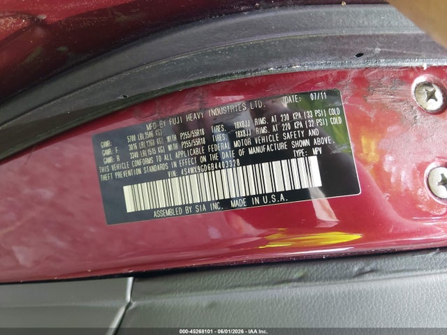 2011 Subaru Tribeca 3.6r Limited მანქანა იყიდება აუქციონზე, vin: 4S4WX9GD6B4403328, აუქციონის ნომერი: 45268101