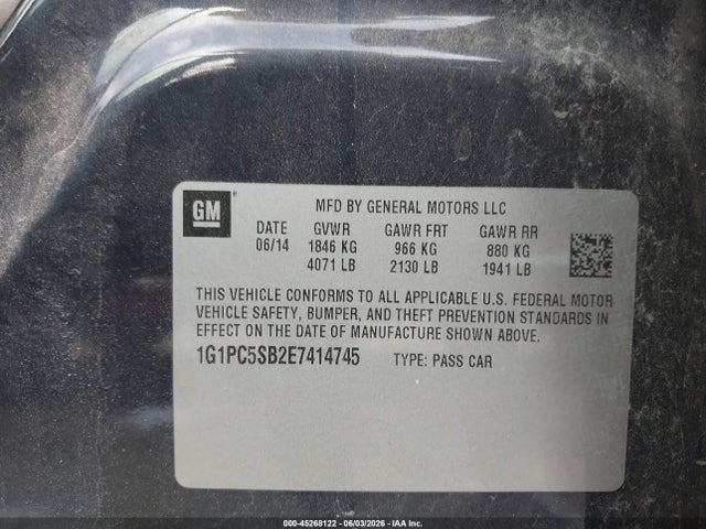 2014 Chevrolet Cruze 1lt Auto მანქანა იყიდება აუქციონზე, vin: 1G1PC5SB2E7414745, აუქციონის ნომერი: 45268122