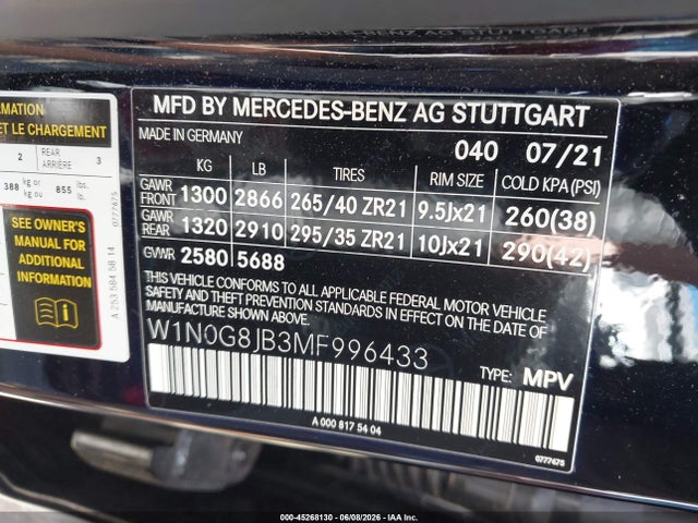 Продажа на аукционе авто 2021 Mercedes-benz Amg Glc 63 4matic, vin: W1N0G8JB3MF996433, номер лота: 45268130