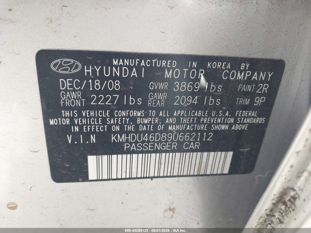 Продаж на аукціоні авто 2009 Hyundai Elantra Se, vin: KMHDU46D89U662112, номер лоту: 45268132