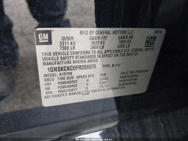 Aukcja sprzedaży 2015 Chevrolet Tahoe Ltz, vin: 1GNSKCKC6FR256876, numer aukcji: 45268144