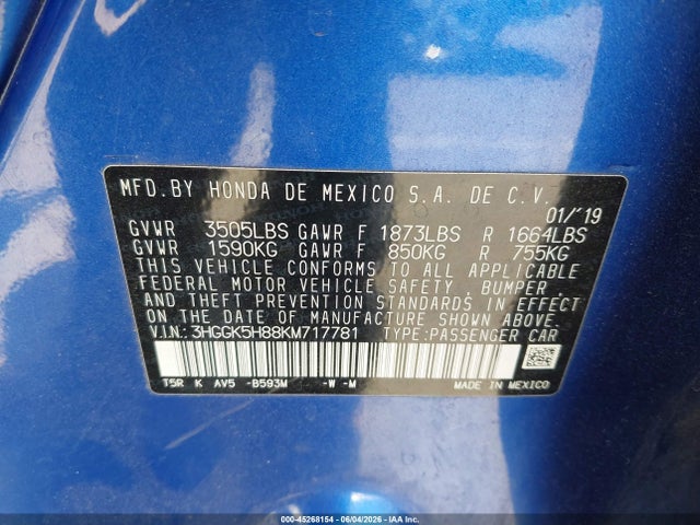 Honda FIT EX 2019 3HGGK5H88KM717781 Image 9