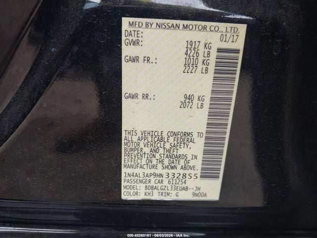 45268161 :رقم المزاد ، 1N4AL3AP9HN332855 vin ، 2017 Nissan Altima 2.5 S مزاد بيع