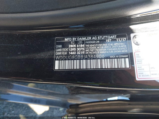2018 Mercedes-benz S 560 4matic მანქანა იყიდება აუქციონზე, vin: WDDUG8GB8JA384906, აუქციონის ნომერი: 45268172