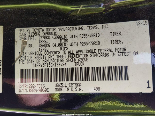5TFRY5F15GX199724 Toyota Tundra Sr5 5.7l V8