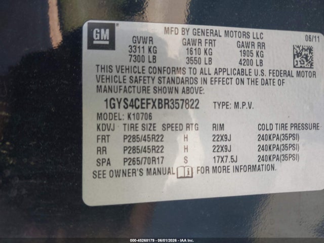 45268179 :رقم المزاد ، 1GYS4CEFXBR357822 vin ، 2011 Cadillac Escalade Premium مزاد بيع