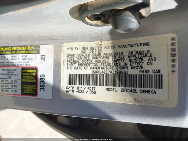 2010 Toyota Corolla S მანქანა იყიდება აუქციონზე, vin: 1NXBU4EE7AZ199661, აუქციონის ნომერი: 45268202