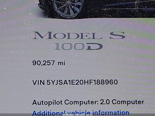 Aukcja sprzedaży 2017 Tesla Model S 100d/60d/75d/90d/p100d, vin: 5YJSA1E20HF188960, numer aukcji: 45268204