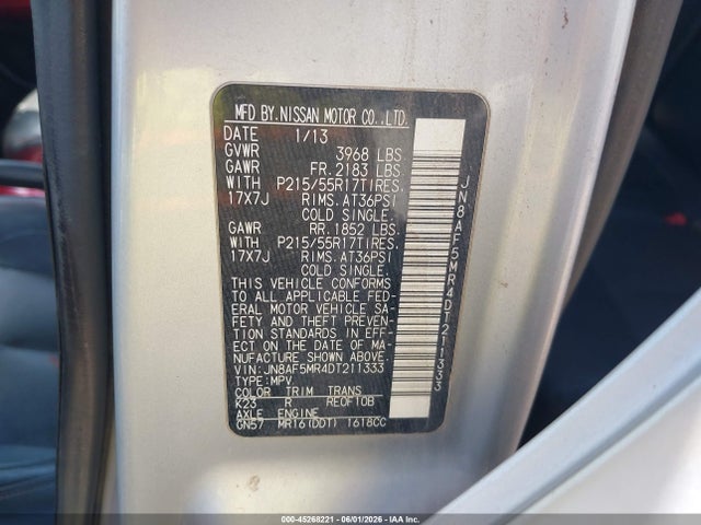 45268221 :رقم المزاد ، JN8AF5MR4DT211333 vin ، 2013 Nissan Juke Sl مزاد بيع