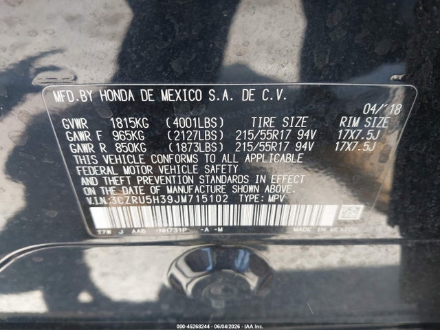3CZRU5H39JM715102 Honda HR-V LX
