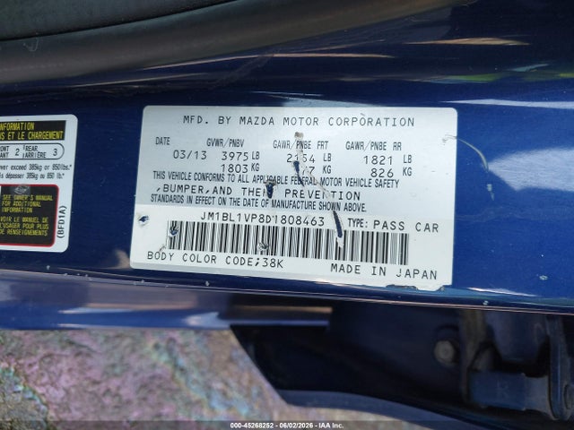 Продаж на аукціоні авто 2013 Mazda Mazda3 I Touring, vin: JM1BL1VP8D1808463, номер лоту: 45268252