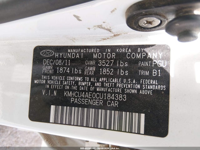 Продаж на аукціоні авто 2012 Hyundai Accent Gls, vin: KMHCU4AE0CU184383, номер лоту: 45268262