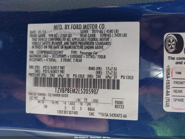 Aukcja sprzedaży 2014 Ford Mustang V6, vin: 1ZVBP8EM2E5205907, numer aukcji: 45268272