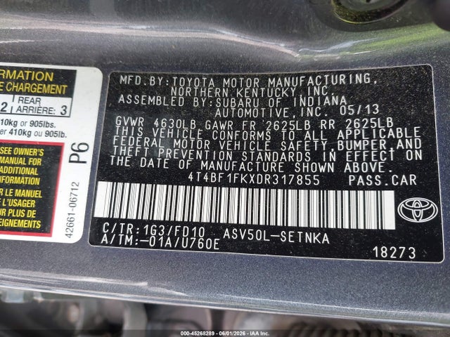 Продажа на аукционе авто 2013 Toyota Camry Le, vin: 4T4BF1FKXDR317855, номер лота: 45268289