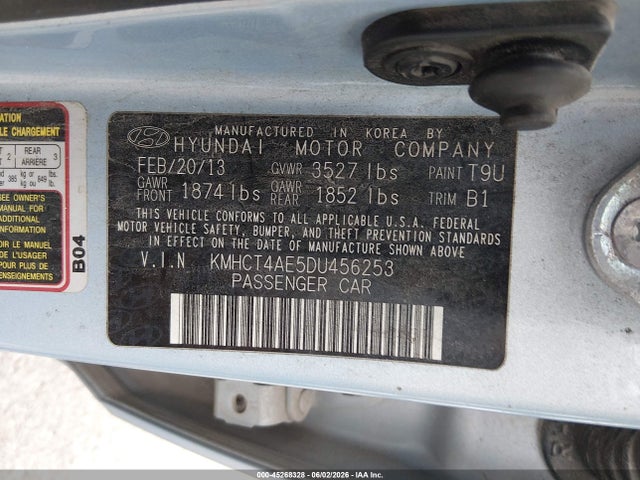 Aukcja sprzedaży 2013 Hyundai Accent Gls, vin: KMHCT4AE5DU456253, numer aukcji: 45268328