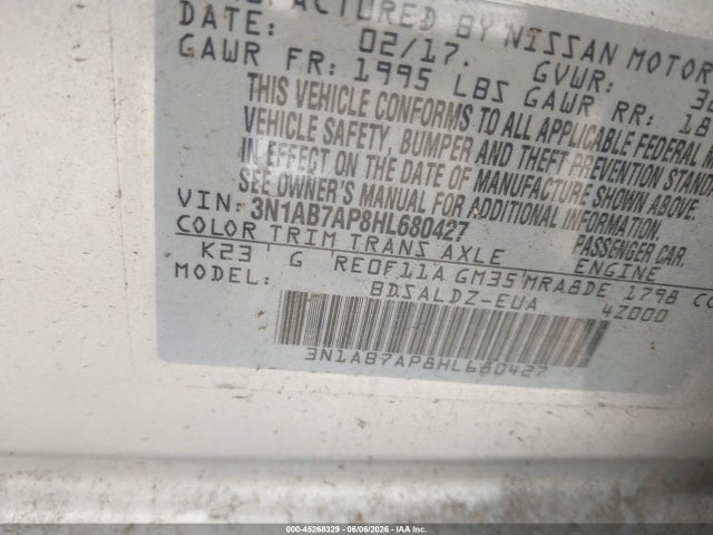 Aukcja sprzedaży 2017 Nissan Sentra Sv, vin: 3N1AB7AP8HL680427, numer aukcji: 45268329