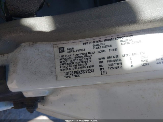 45268340 :رقم المزاد ، 1GTCS198X68272247 vin ، 2006 Gmc Canyon Work Truck مزاد بيع