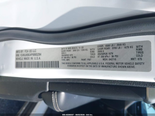 Auction sale of the 2023 Jeep Grand Cherokee L Limited 4x4, vin: 1C4RJKBG4P8865284, lot number: 45268357