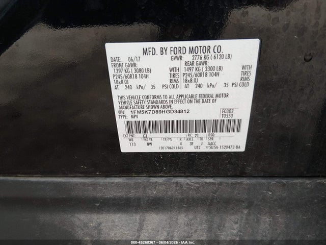 1FM5K7D89HGD34812 Ford EXPLORER XLT