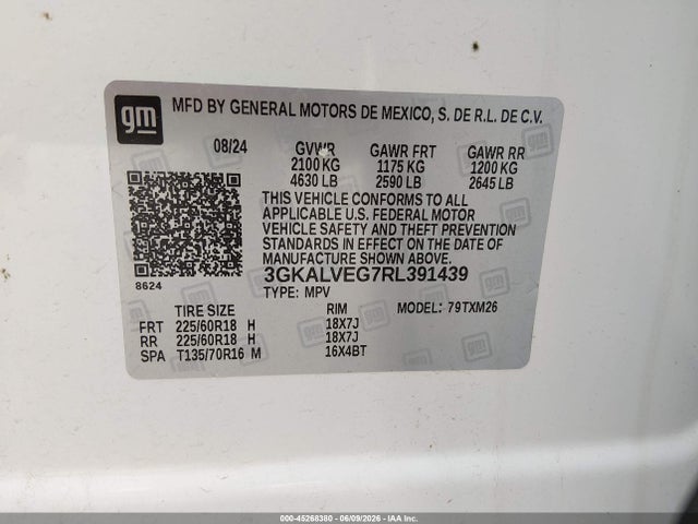 45268380 :رقم المزاد ، 3GKALVEG7RL391439 vin ، 2024 Gmc Terrain Awd Slt مزاد بيع
