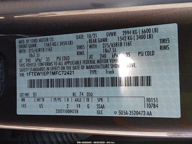Ford F-150 Xlt 2021 1FTEW1EP7MFC72421 Image 9