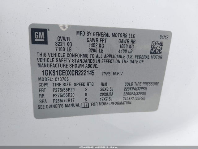 Продаж на аукціоні авто 2012 Gmc Yukon Slt, vin: 1GKS1CE0XCR222145, номер лоту: 45268421
