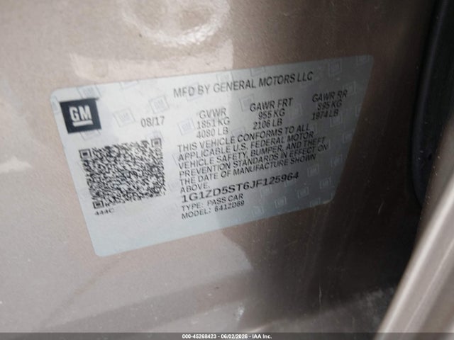 Продаж на аукціоні авто 2018 Chevrolet Malibu Lt, vin: 1G1ZD5ST6JF125964, номер лоту: 45268423
